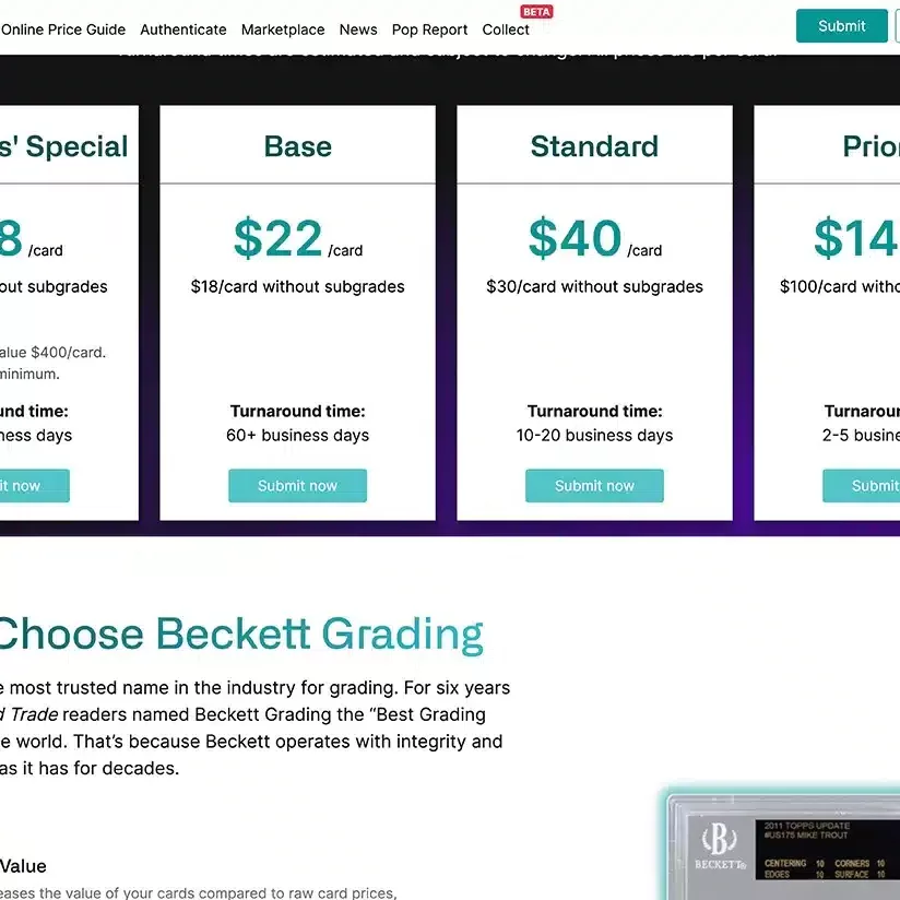 how much does beckett charge to grade cards Graded Card Fee Beckett Card Grading (A Collector's